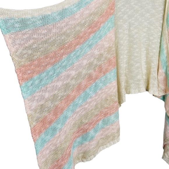 Hi-Lo Striped Open Front Waterfall Cardigan Knit Kimono - Picture 4 of 11